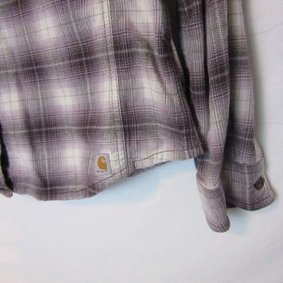 Carhartt Purple Plaid Button Up Shirt Women's Medium Flannel Long Sleeve - Picture 2 of 6